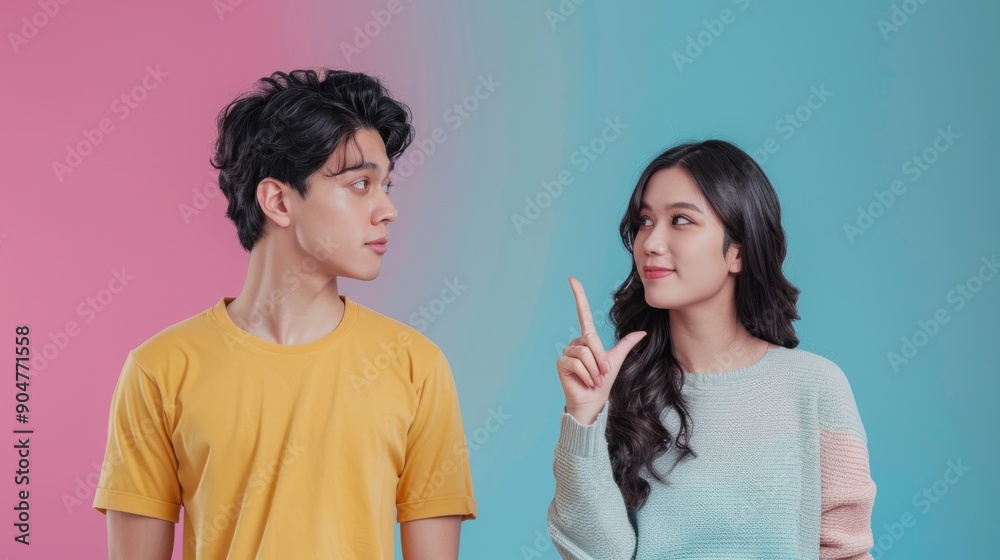 Couple's Interaction With Pastel Background Couple's Interaction With Pastel Background