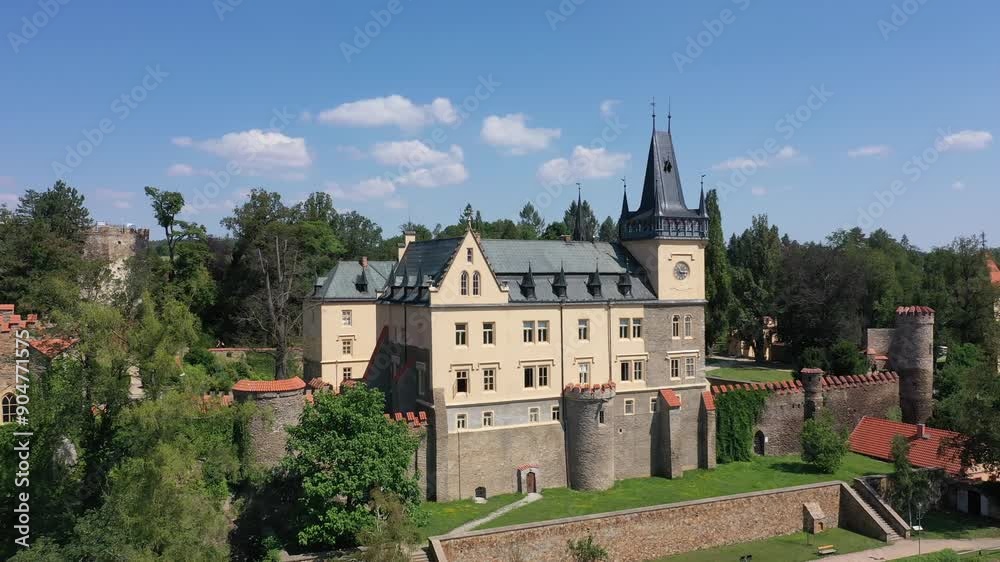 Aerial view of the ancient castle historical monument Zruc nad Sazavou in the Czech Republic on a sunny summer day Aerial view of the ancient castle historical monument Zruc nad Sazavou in the Czech Republic on a sunny summer day