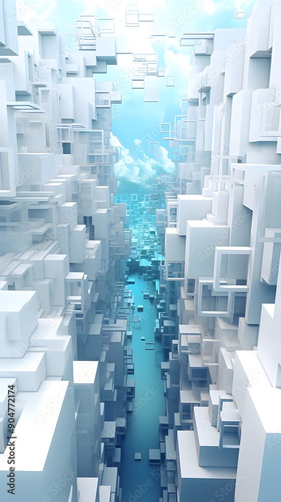 Obraz premium Technology white square cityscape abstract graphic poster background