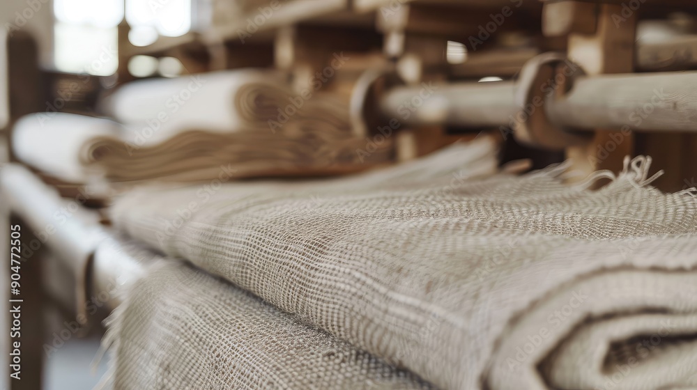 Rolled Burlap Fabrics in Workshop Rolled Burlap Fabrics in Workshop