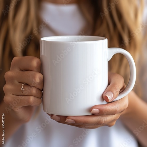 woman holding a blank white 15oz ceramic mug  photo