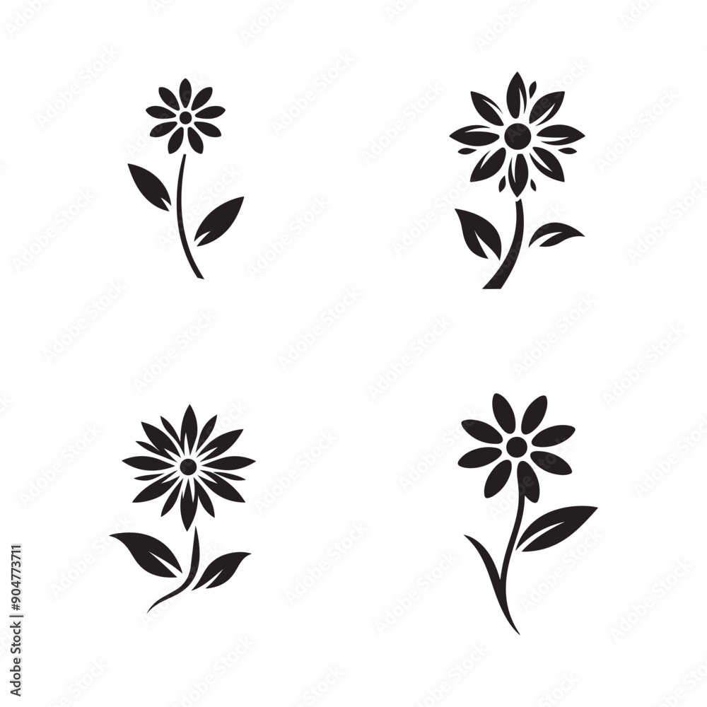 flower silhouette collection, flower icon set, flower vector illustration, set of various flowers design, simple flower design, flower logo design