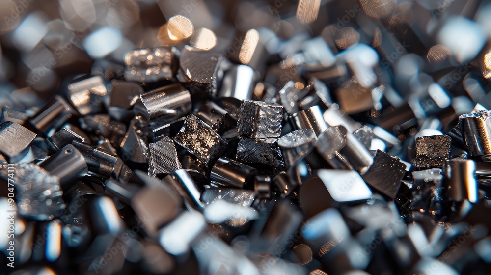 Shiny Metal Cubes in Close-up View Shiny Metal Cubes in Close-up View