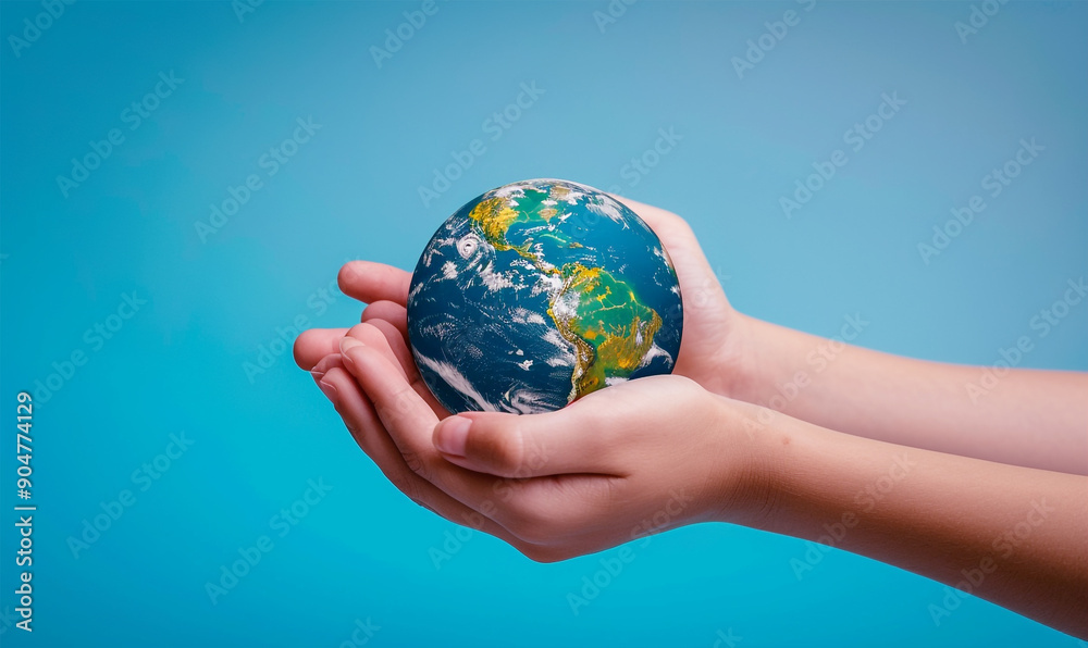 Two Hands Cradle a Miniature Earth, Save The Earth Concept, Generative AI. Two Hands Cradle a Miniature Earth, Save The Earth Concept, Generative AI.