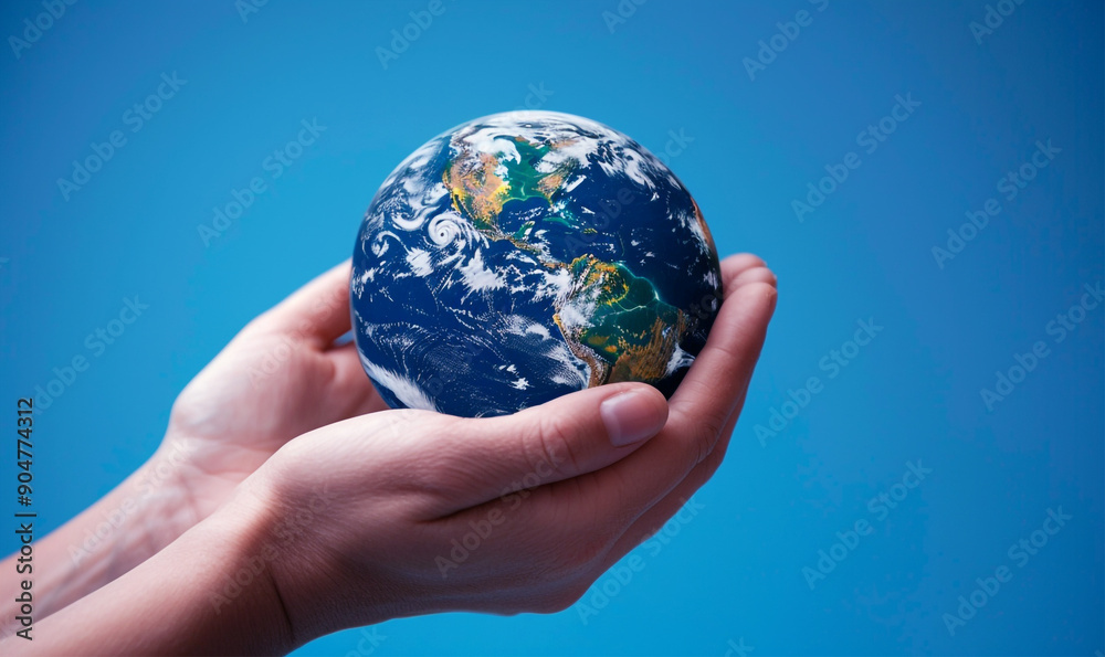 Two Hands Cradle a Miniature Earth, Save The Earth Concept, Generative AI. Two Hands Cradle a Miniature Earth, Save The Earth Concept, Generative AI.