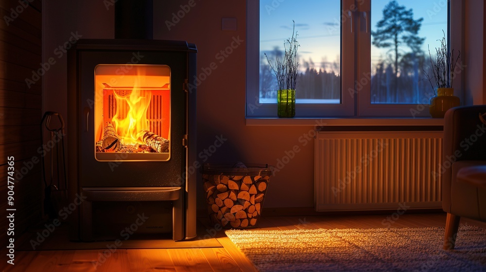 Cozy Fireplace with Warm Flames and Wooden Logs in a Modern Living Room Cozy Fireplace with Warm Flames and Wooden Logs in a Modern Living Room