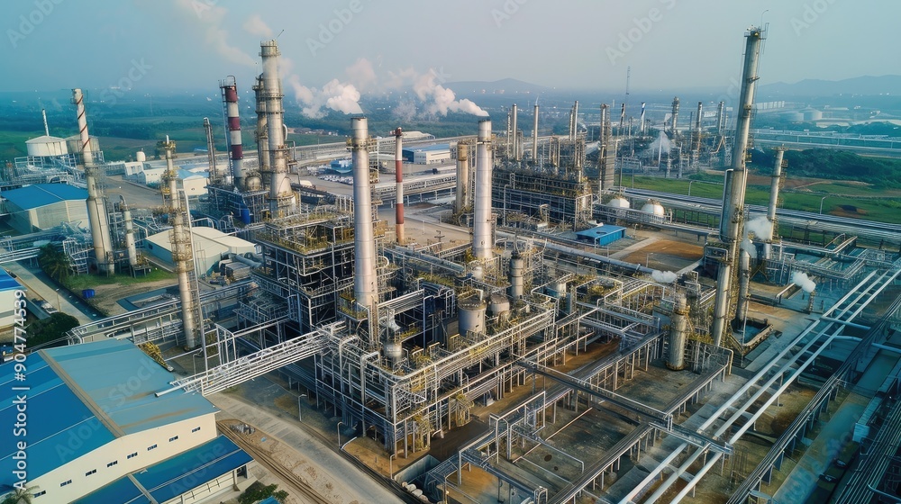 Expansive Industrial Plant with Smoking Chimneys