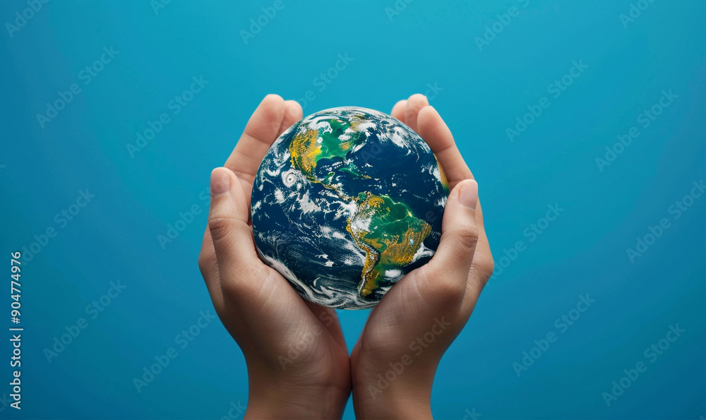 Two Hands Cradle a Miniature Earth, Save The Earth Concept, Generative AI. Two Hands Cradle a Miniature Earth, Save The Earth Concept, Generative AI.