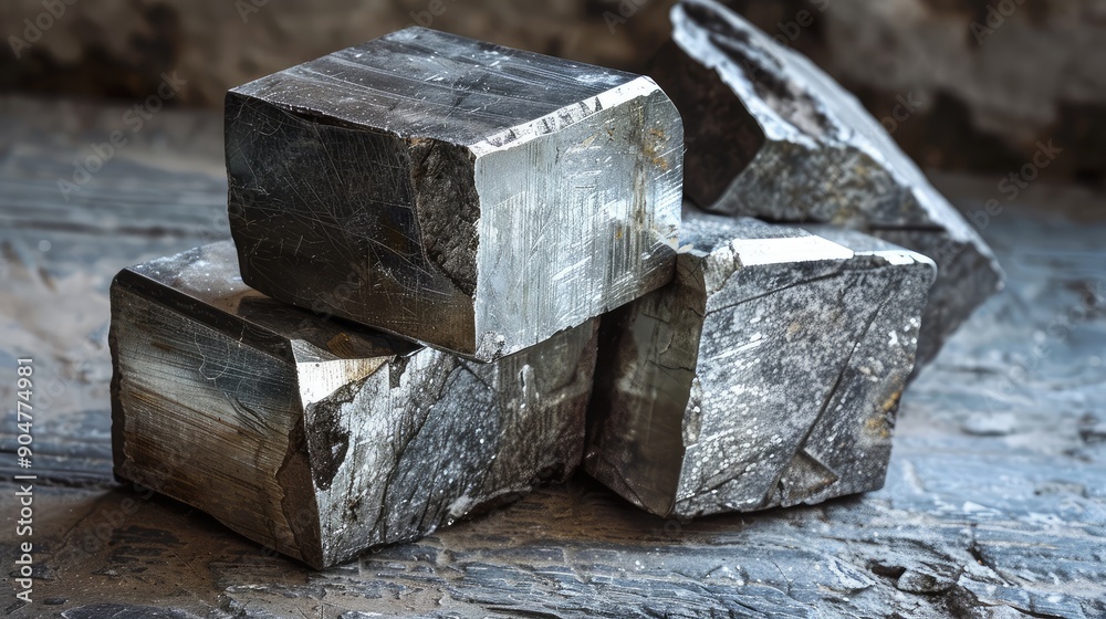 Natural Mineral Chunks on Rough Stone Surface Natural Mineral Chunks on Rough Stone Surface