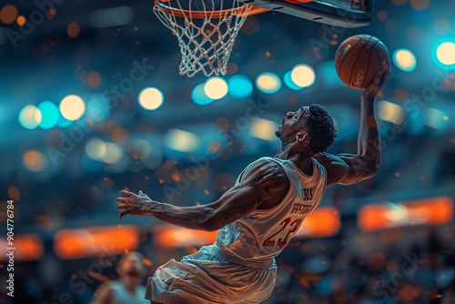 Basketball Player Mid-Air Dunk Shot