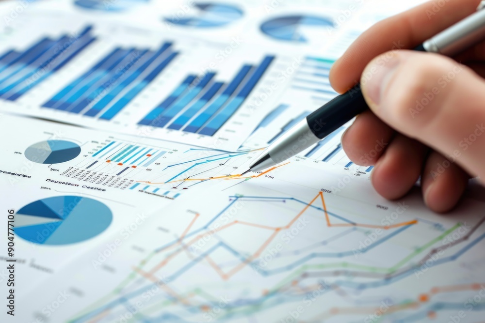 Person analyzing business data with pen and chart