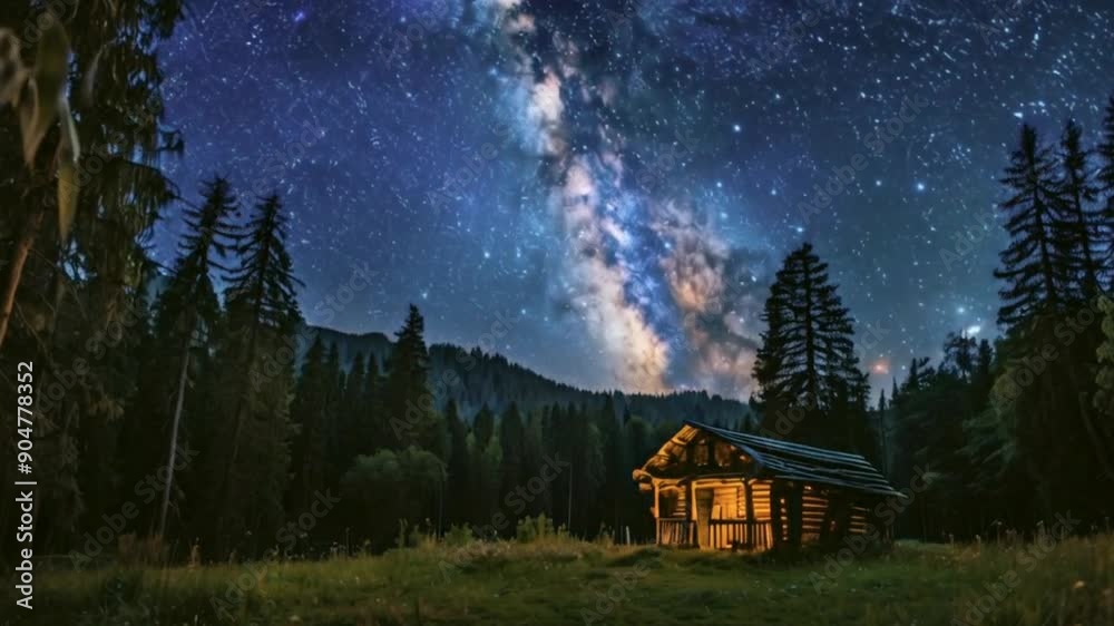 summer night with Milky Way over forest house