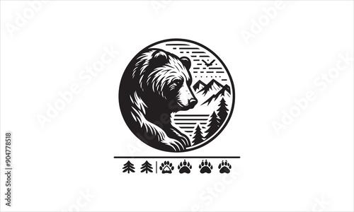 Bear Icon Vector illustration White Background-Bear Icon Vector Files for Cutting, Handmade calligraphy vector illustration, Black and white graphic illustration isolated on white background Hand writ