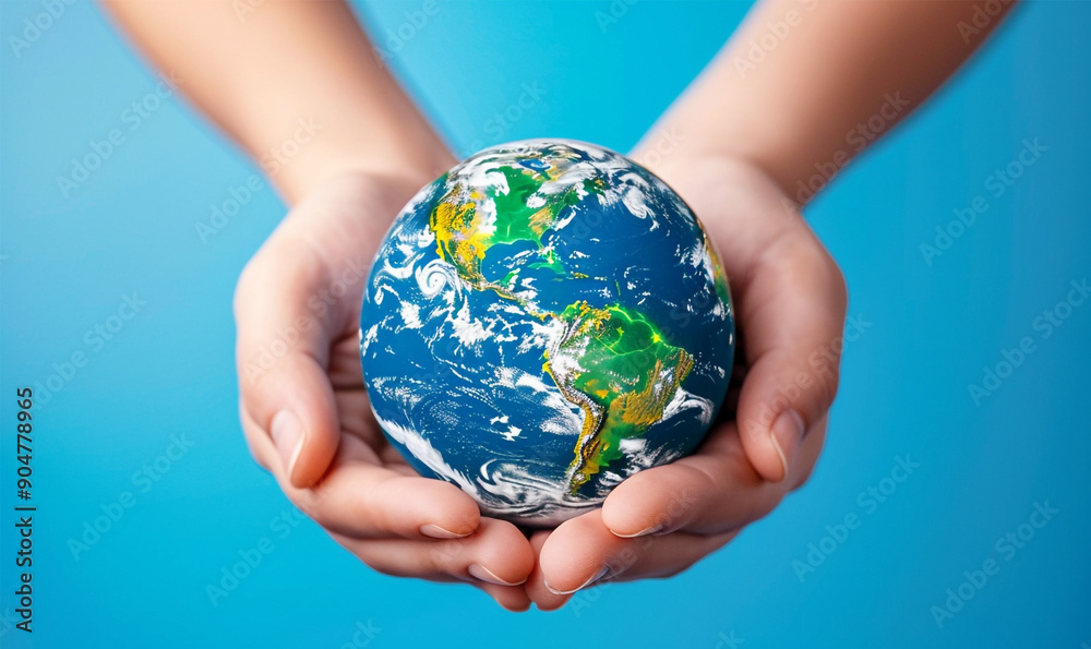 Two Hands Cradle a Miniature Earth, Save The Earth Concept, Generative AI. Two Hands Cradle a Miniature Earth, Save The Earth Concept, Generative AI.
