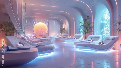 Futuristic Lounge with Glowing Ambience