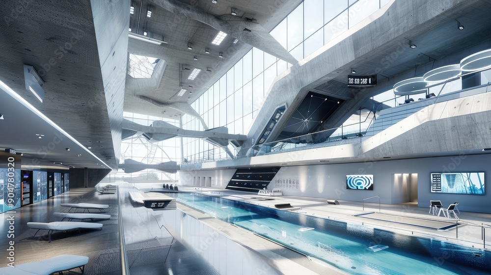 Obraz premium Futuristic Indoor Swimming Pool Center