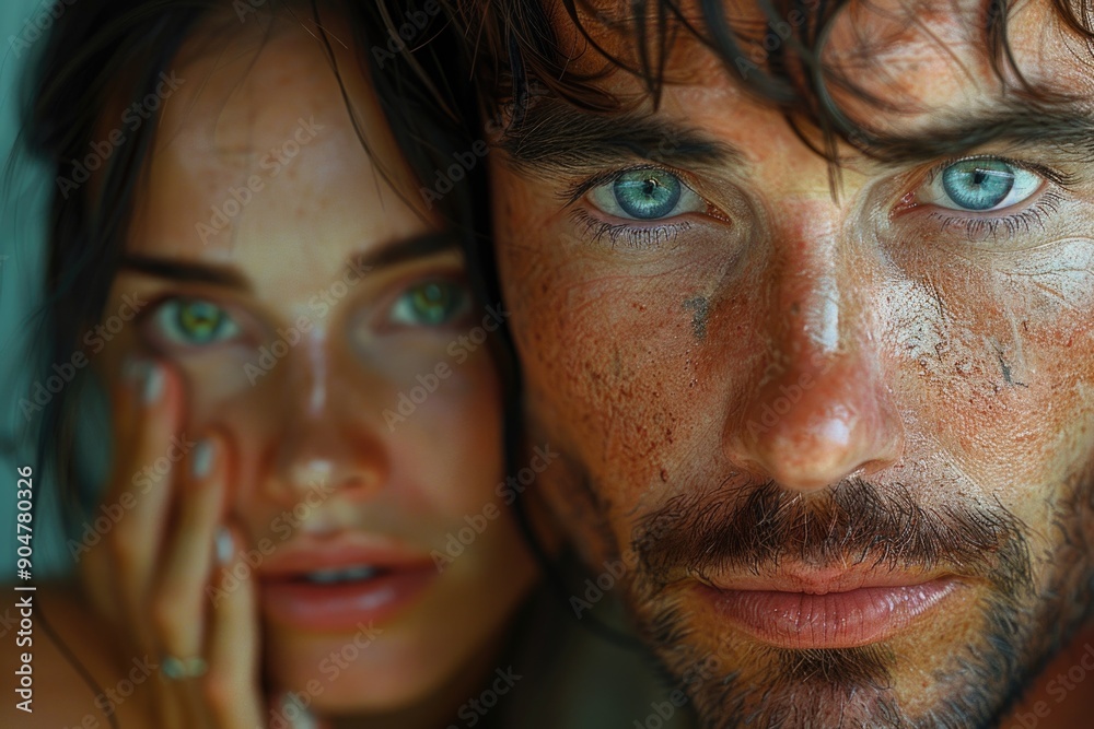 Close up portrait of a woman with blue eyes and wet skin Close up portrait of a woman with blue eyes and wet skin