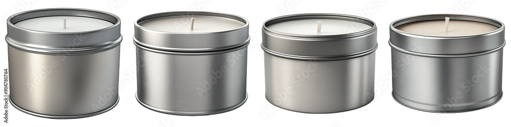 Collection of Metal Candle Tin With Lid On Transparent Png Background For Home Fragrance Product Packaging Mockup . Generative ai Collection of Metal Candle Tin With Lid On Transparent Png Background For Home Fragrance Product Packaging Mockup . Generative ai
