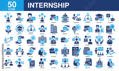 Internship icon collection set. Simple color fill vector.