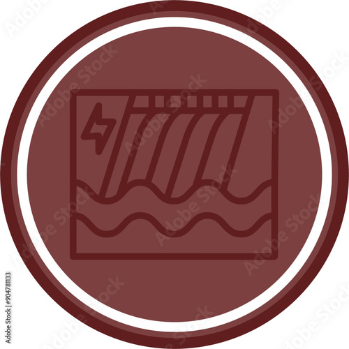 Hydropower Dam Vector Line Double Circle Maroon