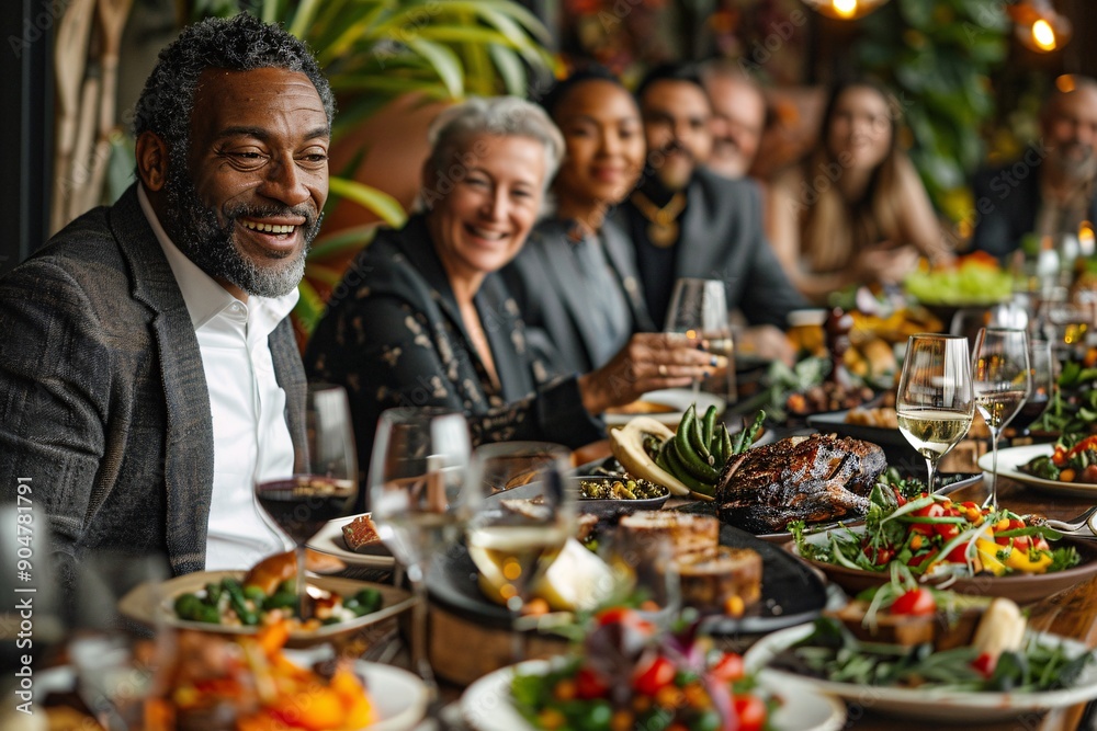Diverse Group Enjoying a Festive Meal Diverse Group Enjoying a Festive Meal