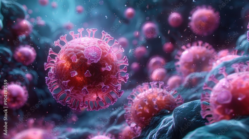 Fototapeta premium Pink and blue virus cells