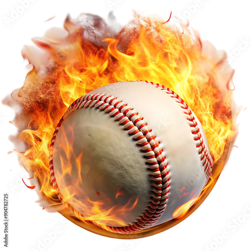 baseball on fire on transparent background