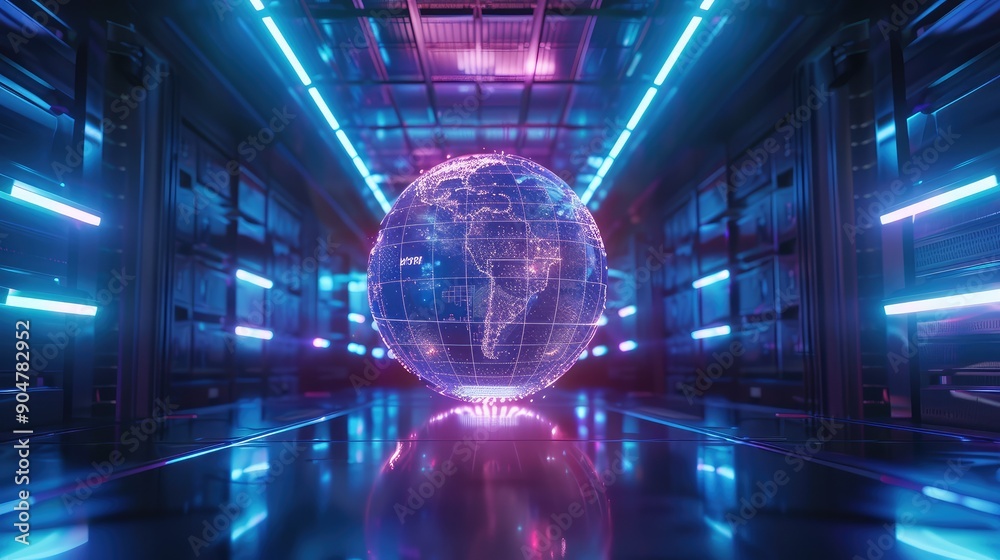 Fototapeta premium Futuristic Data Center with Digital Globe