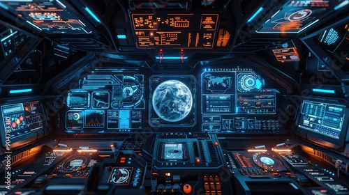 Futuristic Spaceship Command Center Interior