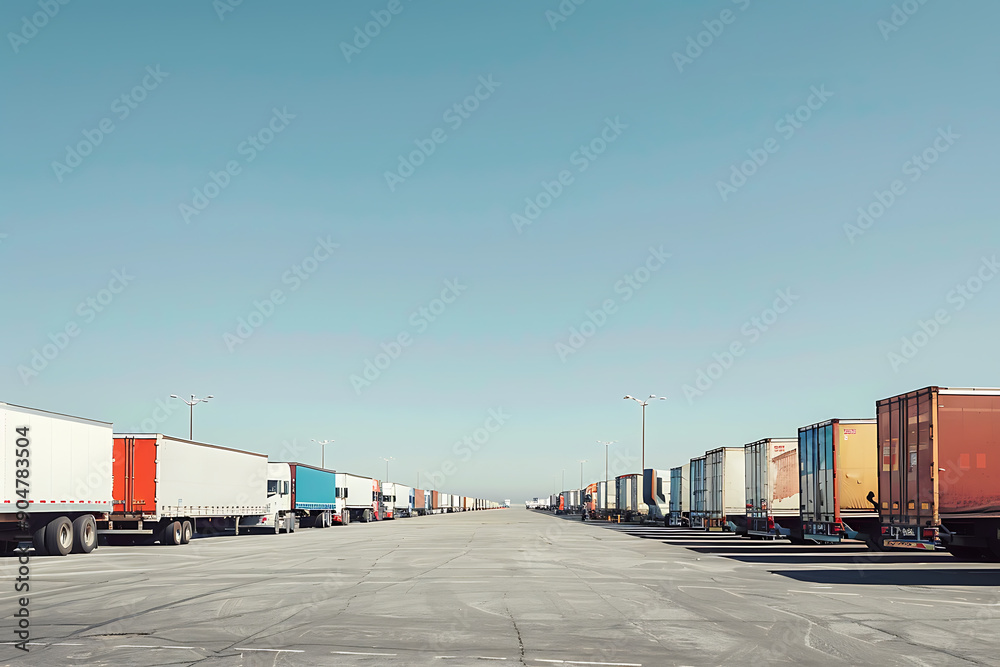 Long rows of colorful parked trailers in a large industrial lot, showcasing logistics, transportation, and cargo management.