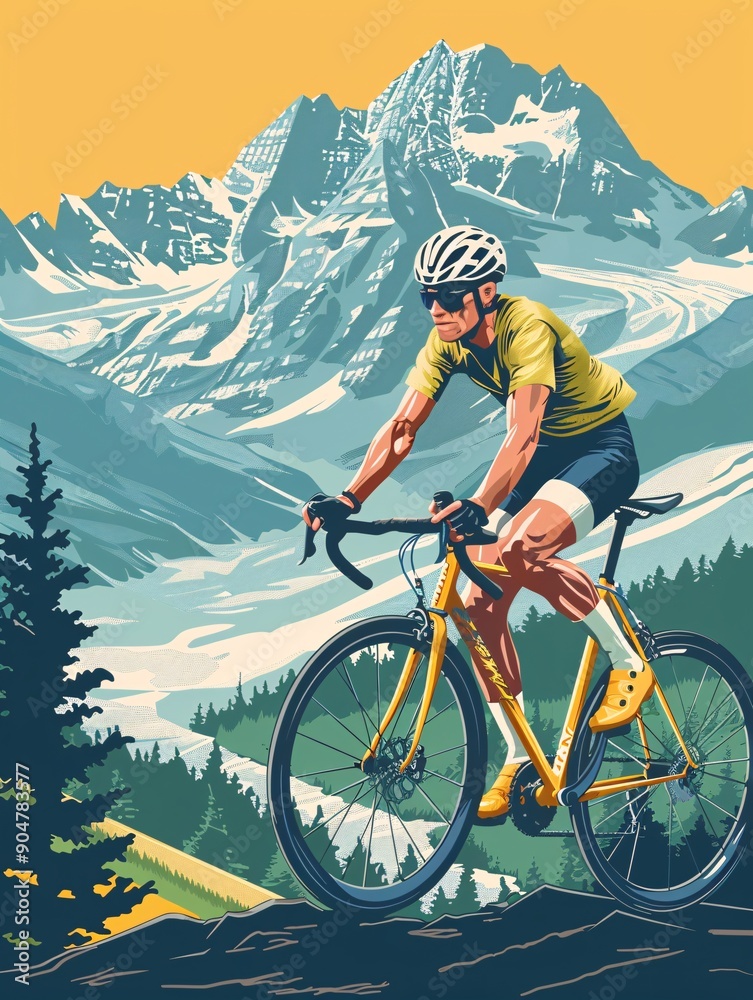 A white cyclist embarks on a solitary bike trip through the summertime mountains, surrounded by breathtaking scenery. A white cyclist embarks on a solitary bike trip through the summertime mountains, surrounded by breathtaking scenery.