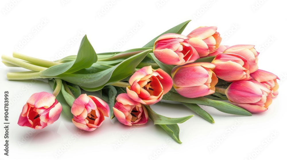 Tulips bunch isolated on white background with text Tulips bunch isolated on white background with text