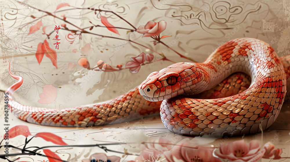 Obraz premium Discover the symbolism and significance of the Snake zodiac sign during the Chinese New Year celebration, representing wisdom, intuition, and prosperity