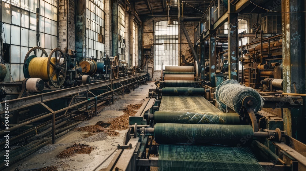 Fototapeta premium Vintage Textile Mill Machinery in Operation