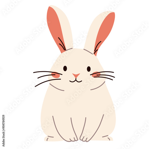 Flat vector illustration. Domestic animals from a farm. Cute rabbit on white background . Vector illustration