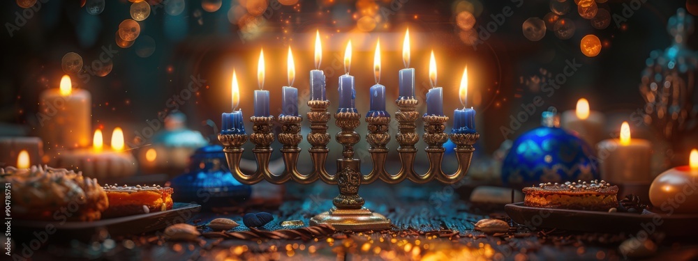 A festive scene featuring glowing Christmas tree lights, flickering candles in a church, and twinkling Christmas lights shining in the night A festive scene featuring glowing Christmas tree lights, flickering candles in a church, and twinkling Christmas lights shining in the night