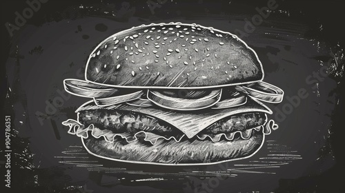 chalkboard drawing of a cheeseburger simple lines