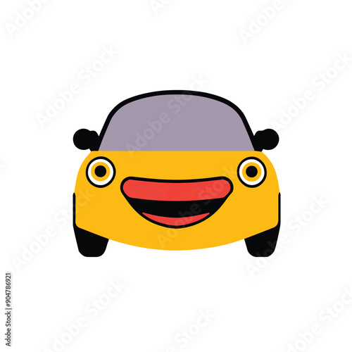 Cute car kawaii cartoon character on white background, vector illustration