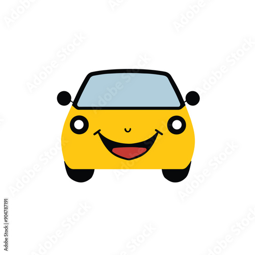 Cute car kawaii cartoon character on white background, vector illustration