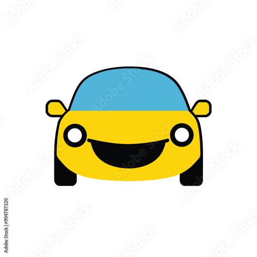 Cute car kawaii cartoon character on white background, vector illustration