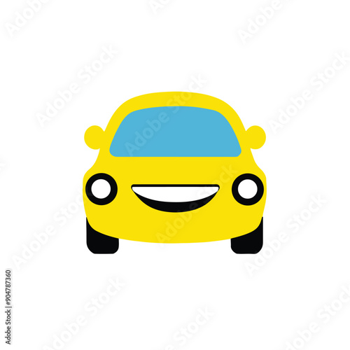 Cute car kawaii cartoon character on white background, vector illustration