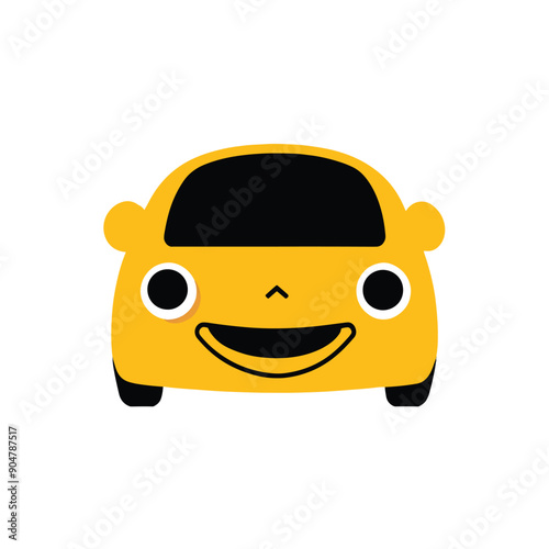 Cute car kawaii cartoon character on white background, vector illustration