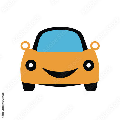 Cute car kawaii cartoon character on white background, vector illustration