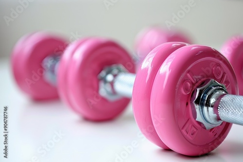 Pink dumbbells in a row