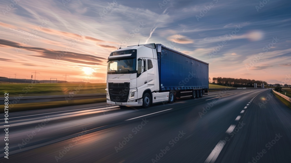 Semi-Truck on Highway During Sunset Semi-Truck on Highway During Sunset