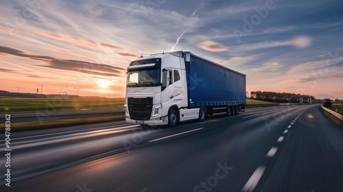 Semi-Truck on Highway During Sunset