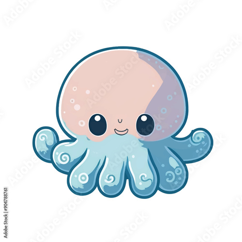 Cute octopus kawaii cartoon character on white background, vector illustration