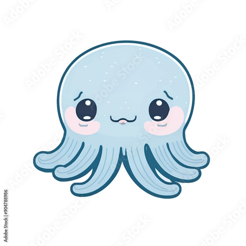 Cute octopus kawaii cartoon character on white background, vector illustration