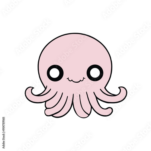 Cute octopus kawaii cartoon character on white background, vector illustration