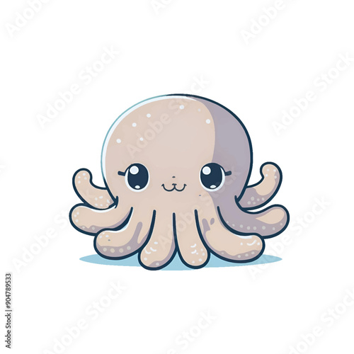 Cute octopus kawaii cartoon character on white background, vector illustration